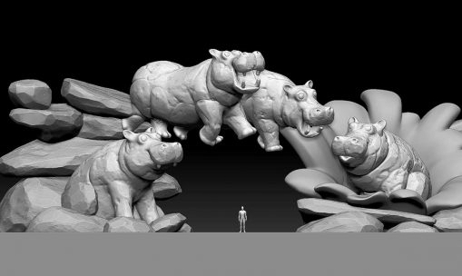 3D Sketch theme park hippos entrance